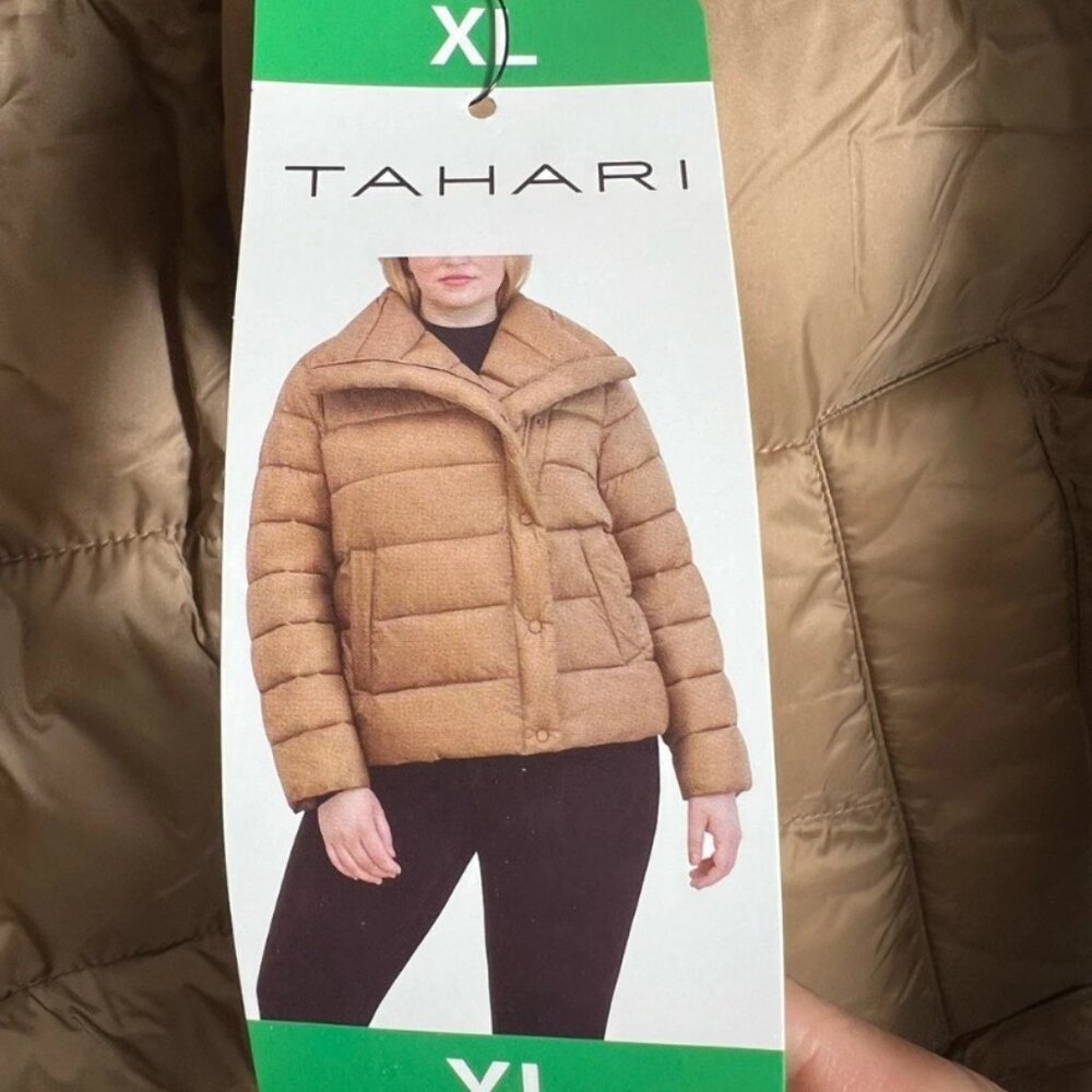 NWT Tahari Women's Asymmetrical Puffer Jacket Tan Large & Extra Large - Picture 4 of 13